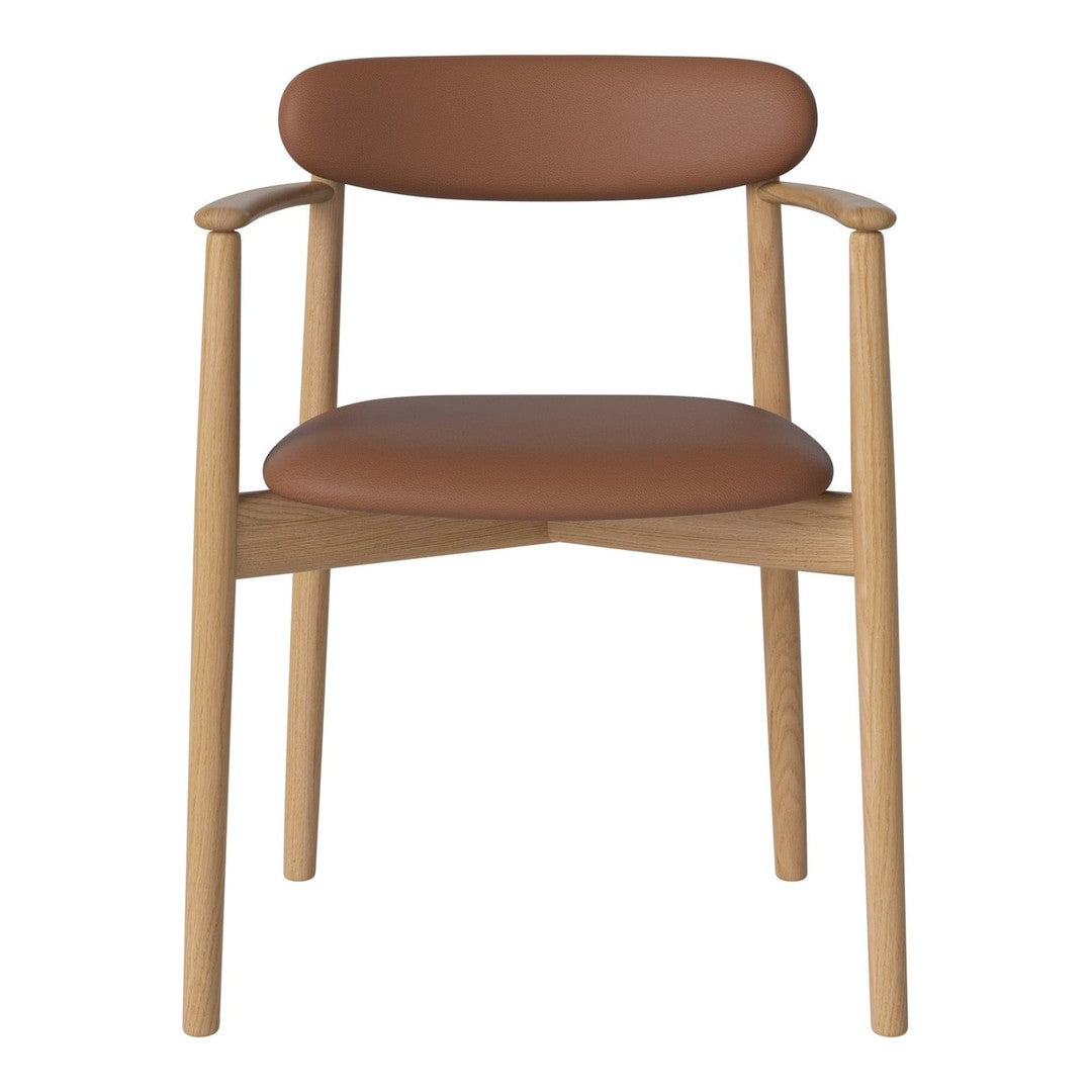 Brown leather seat with a light wood frame and smooth design, perfect for modern interior decor.