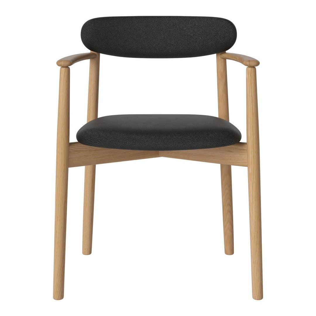Sleek black upholstered chair with light wooden frame, perfect for modern decor. Simple design, versatile style.