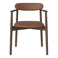 Brown leather seat with a minimalist wooden frame, featuring a smooth, warm color palette. Ideal for modern decor.