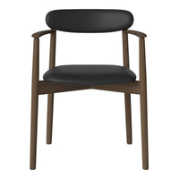 Stylish black chair with a smooth finish and contrasting brown wooden legs. Modern and minimalist design for any decor.