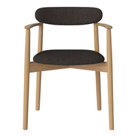 Stylish chair with a dark gray upholstery in a textured pattern and light wooden frame.