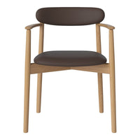 Brown upholstered chair with light wooden legs and a smooth, minimalist design. Perfect for modern decor.