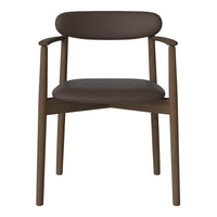 Brown wooden chair with a smooth, rounded back and seat, featuring sleek, modern design elements.