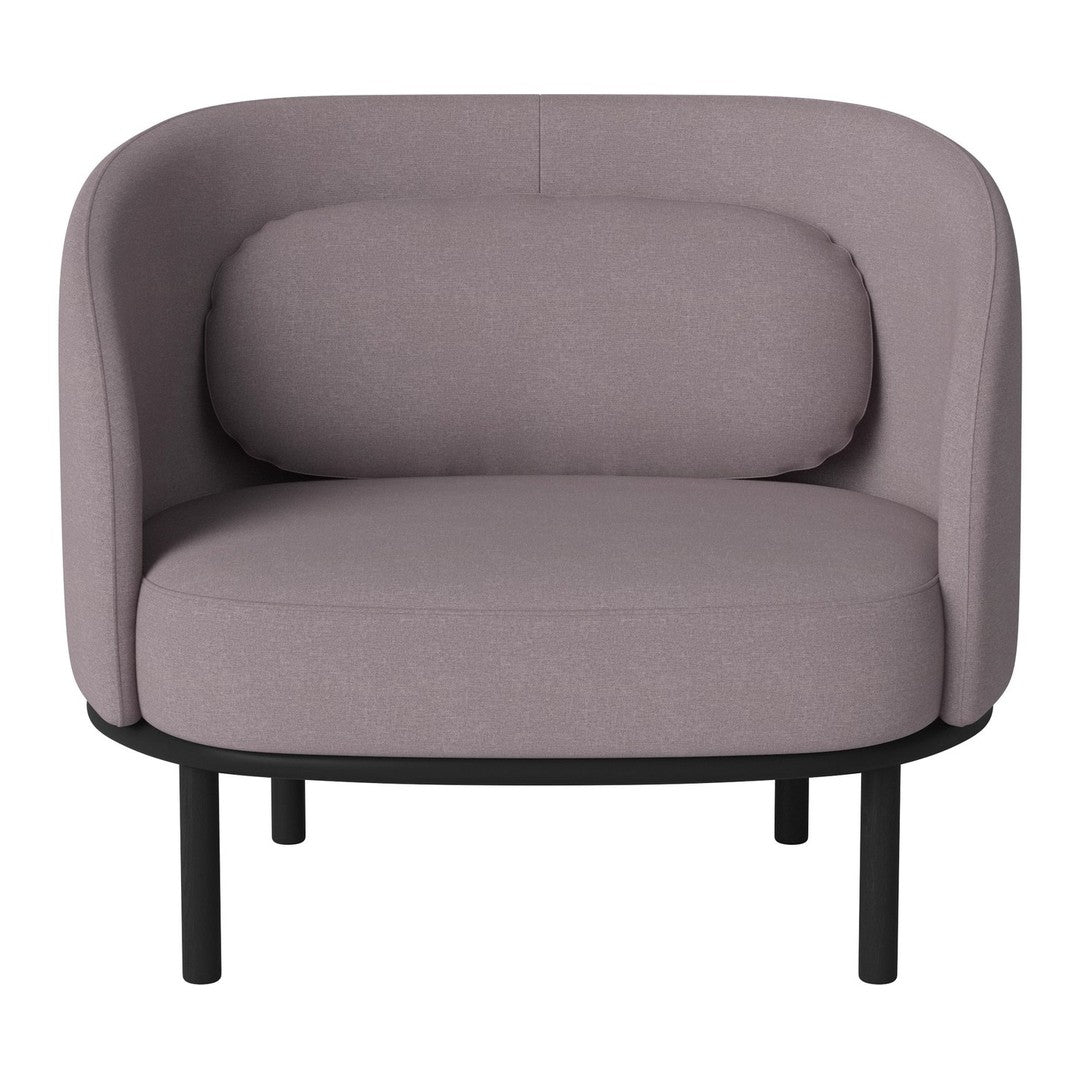 Modern lavender chair with a round back, plush cushion, and sleek black metal legs. Perfect for contemporary decor.