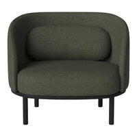 Cozy green upholstered chair with a textured pattern and sleek black legs, perfect for modern decor.