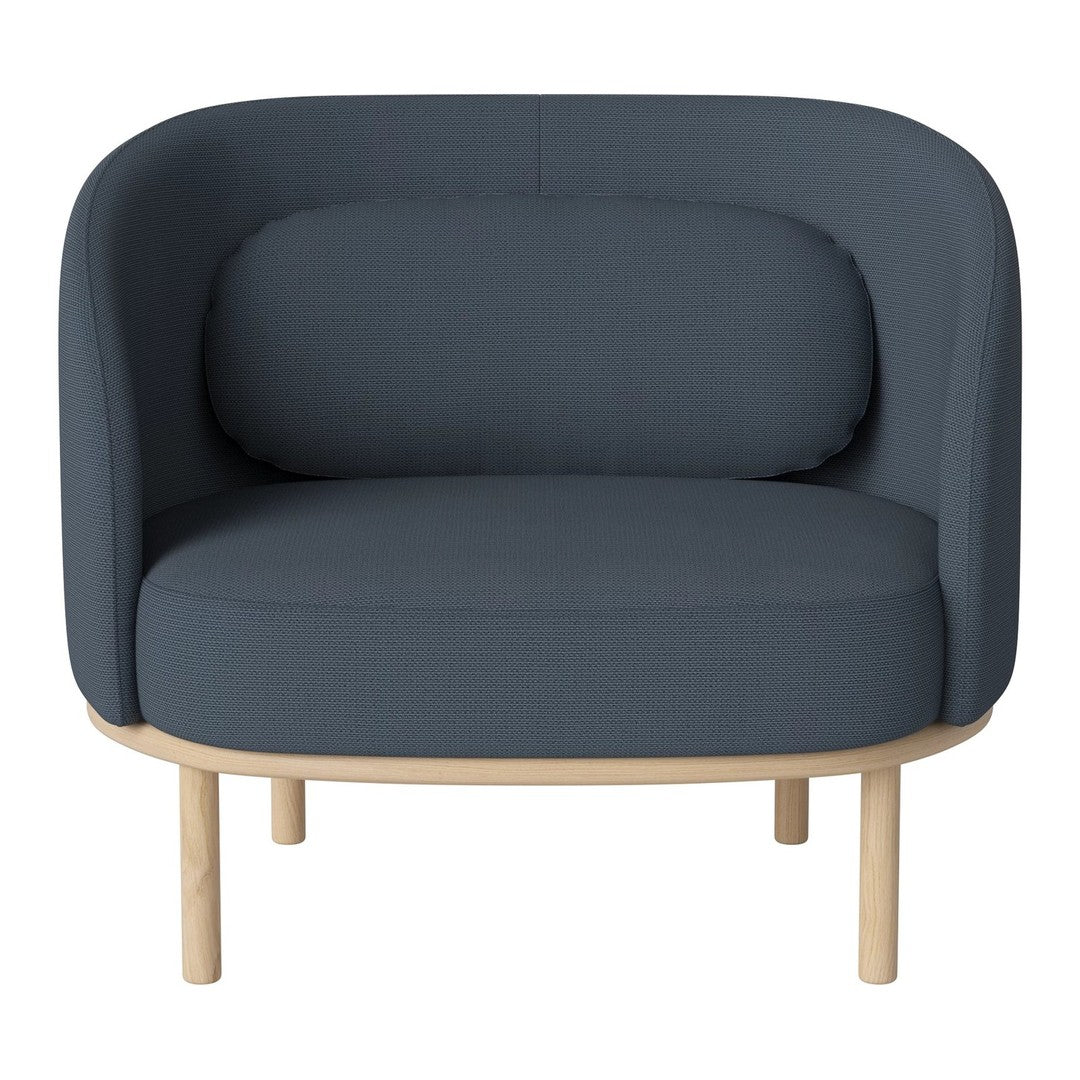 Dark blue ribbed upholstery with a minimalist design and light wooden legs, adding a modern touch to any space.