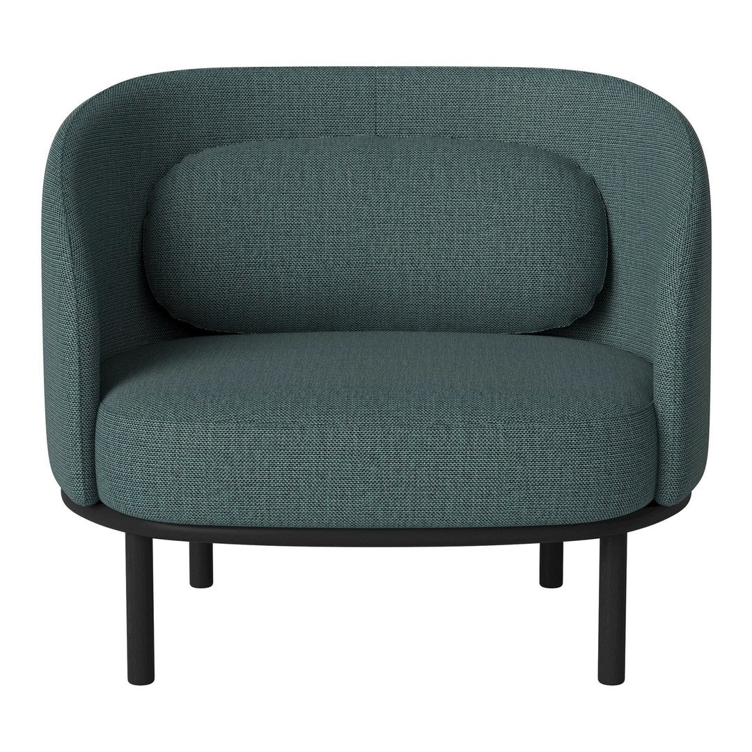 Teal upholstered armchair with textured fabric and sleek black metal legs. Modern design for stylish interiors.
