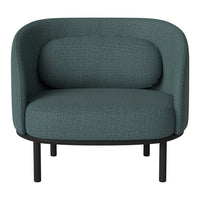 Teal upholstered armchair with textured fabric and sleek black metal legs. Modern design for stylish interiors.