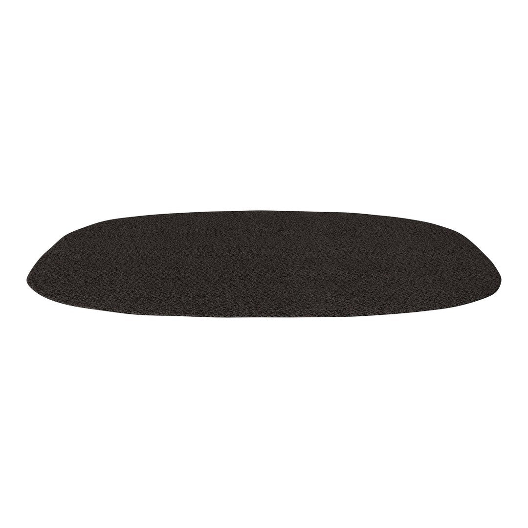 Black oval mat with a smooth texture, perfect for any modern decor style.