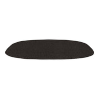 Black oval mat with a smooth texture, perfect for any modern decor style.