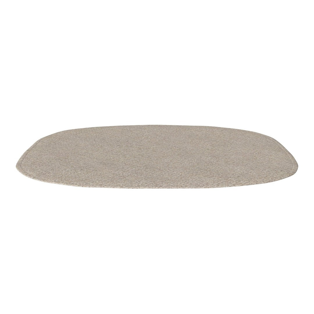 Beige oval rug with a soft, textured surface, featuring a subtle, cozy pattern for a warm ambiance.