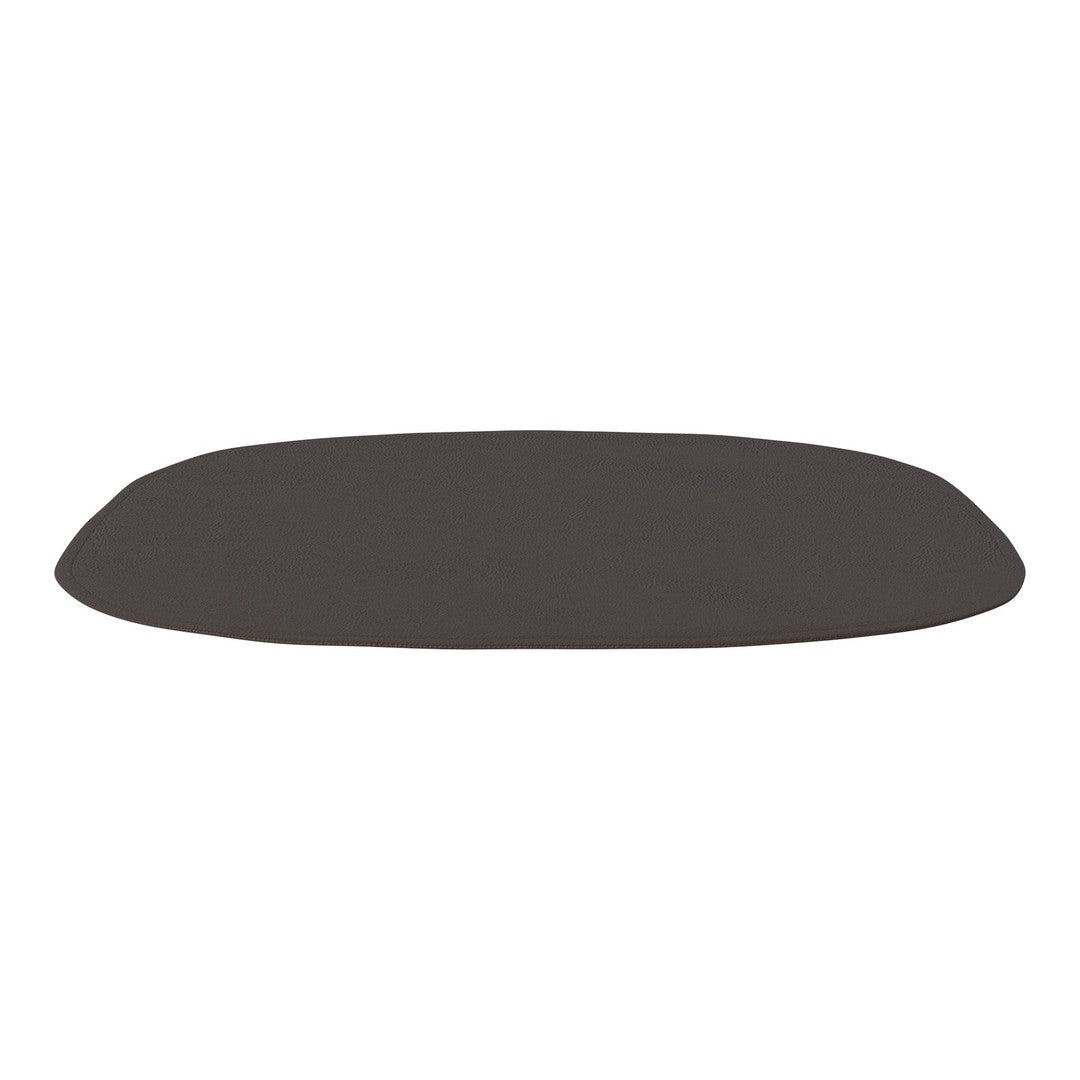 Dark brown rectangular mat with smooth, modern design and rounded edges, ideal for sleek decor.
