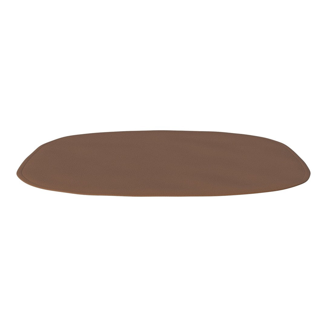 Brown oval mat with a smooth texture, featuring a minimalist design for versatile decor.