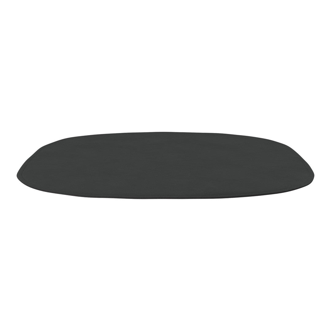 Black oval mat with a smooth, matte finish, offering a minimalist and modern design for any space.