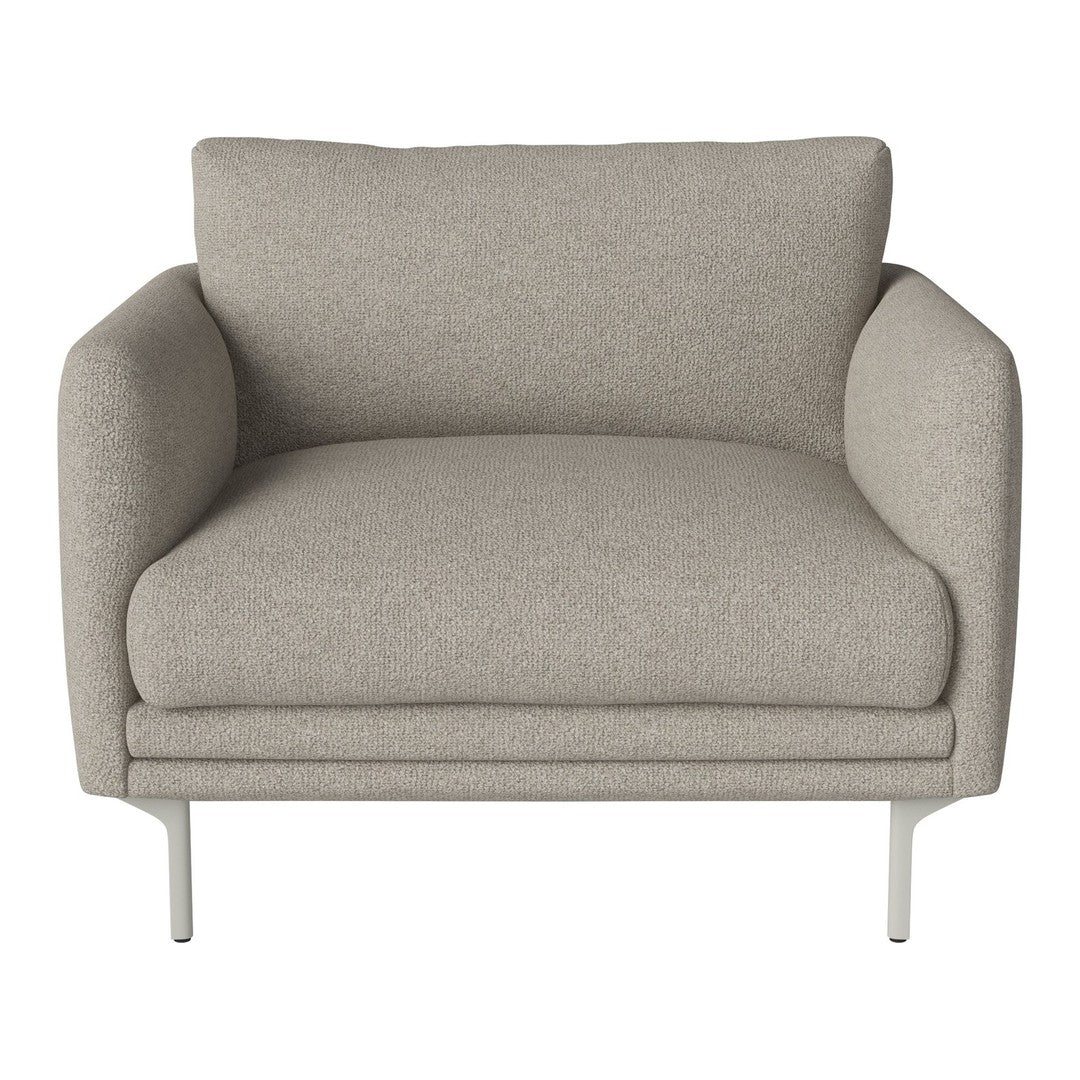 Light gray upholstered chair with smooth, soft texture and sleek metal legs, perfect for modern decor.