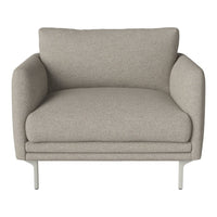 Light gray upholstered chair with smooth, soft texture and sleek metal legs, perfect for modern decor.