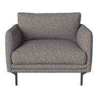 Gray upholstered armchair with a textured fabric and sleek black metal legs, perfect for modern living spaces.