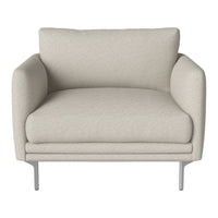 Light beige armchair with soft, textured fabric and minimalist silver legs, perfect for modern decor.