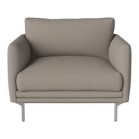 Light gray chair with smooth fabric and a minimalist design, featuring clean lines and a modern, neutral aesthetic.