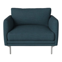 Teal upholstered armchair with a sleek, minimalist design and stylish metal legs. Perfect for modern decor.