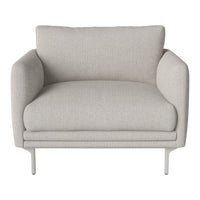 Light beige upholstered armchair with smooth texture and minimalist design, perfect for modern decor.