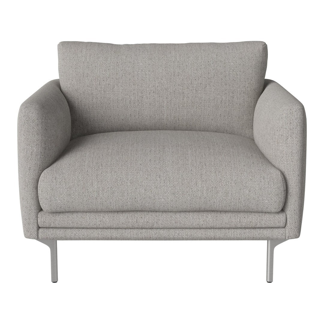 Light gray upholstered armchair with smooth texture and minimalistic design. Ideal for modern decor.