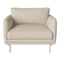 Beige armchair with a subtle textured pattern, complemented by sleek silver legs. Elegant and modern design.