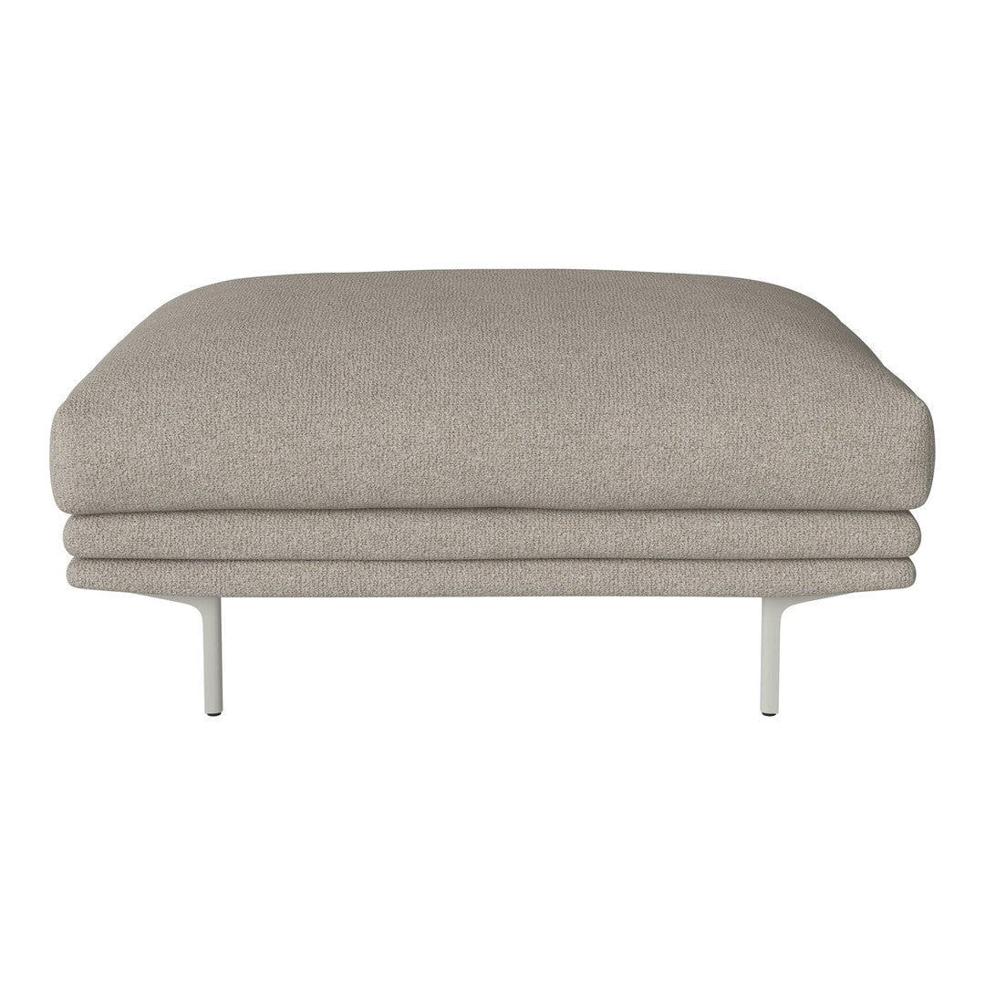 Light gray upholstered ottoman with clean lines and a smooth, soft texture. Ideal for modern decor styles.
