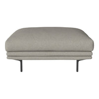 Light gray upholstered ottoman with a smooth texture and minimalistic, modern design. Perfect for versatile decor.