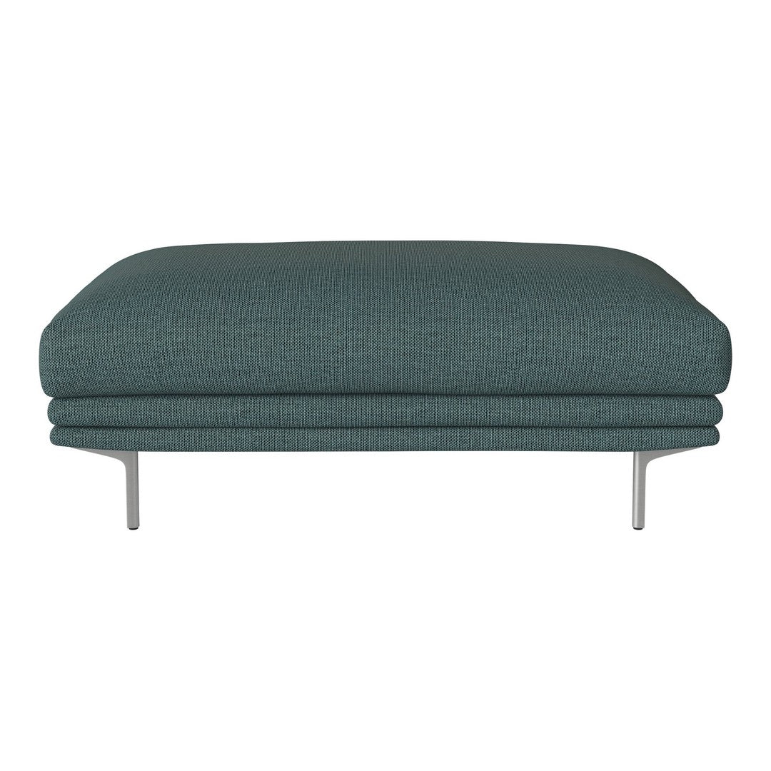 Teal textured ottoman with a modern design, featuring sleek metal legs. Perfect for contemporary decor.