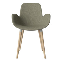 Green textured chair with smooth wooden legs, featuring a modern, minimalist design perfect for contemporary spaces.