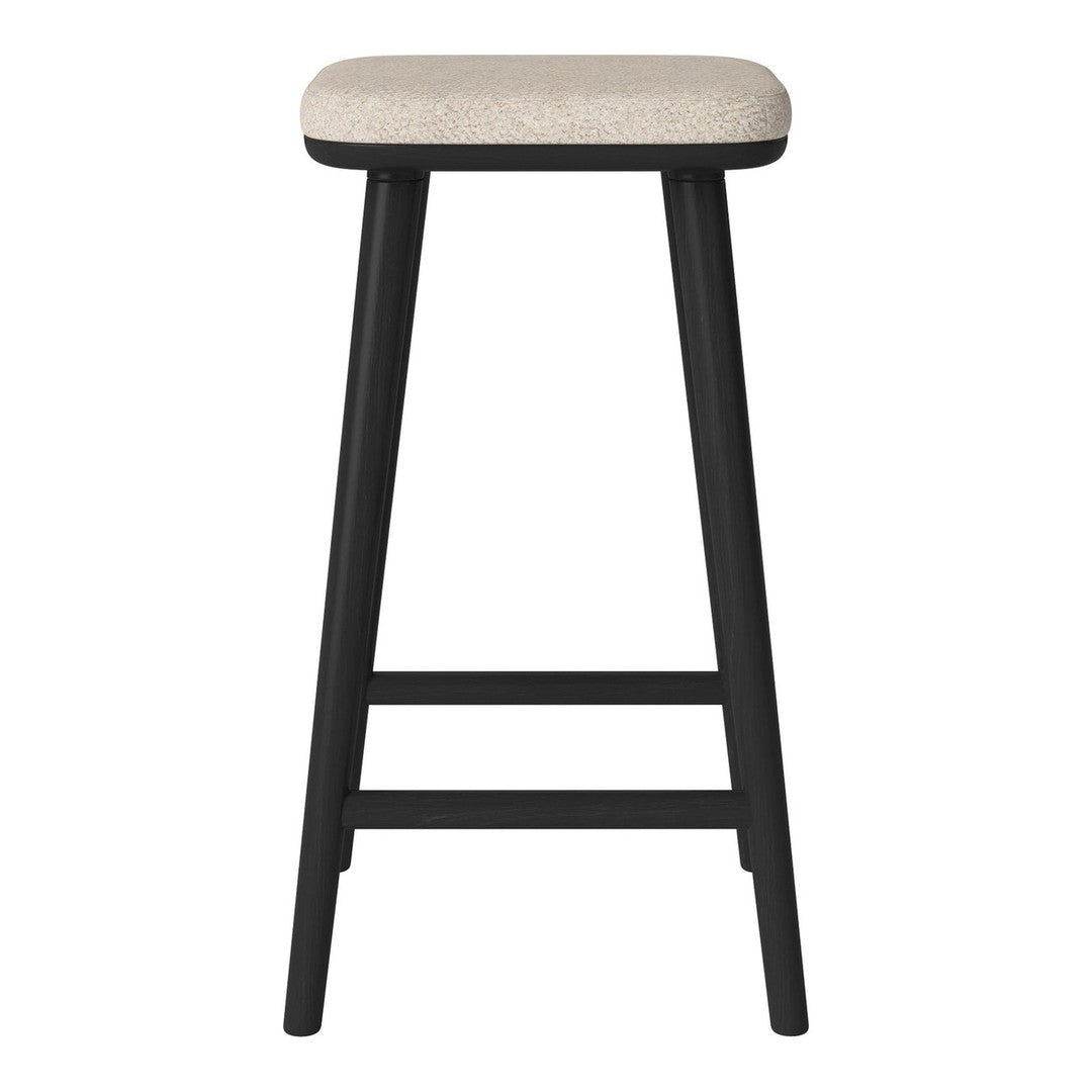 Beige upholstered seat with a smooth, black wooden frame and simple, clean lines. Ideal for modern decor.