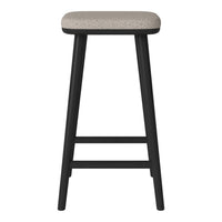 Light beige seat on a sleek black wooden frame, minimalist design with no patterns. Perfect for modern decor.