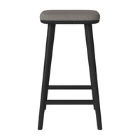 Modern black bar stool with a sleek gray patterned seat, perfect for contemporary decor.