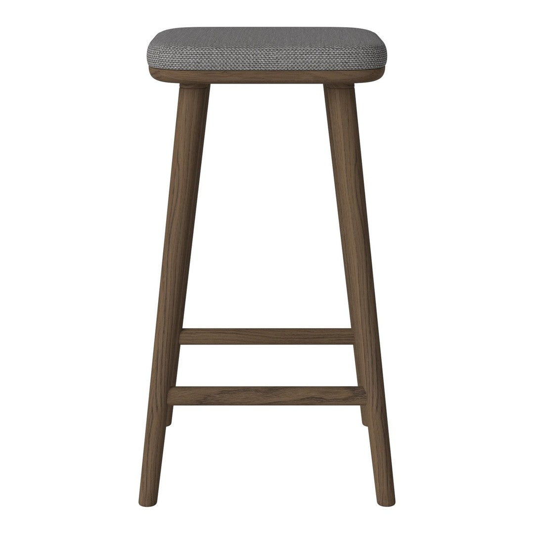 Gray upholstered seat with a clean, natural wood finish and simple, modern design. Ideal for contemporary spaces.