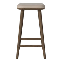 Beige padded seat with a dark wood frame. Simple and modern design, perfect for any contemporary kitchen or bar.