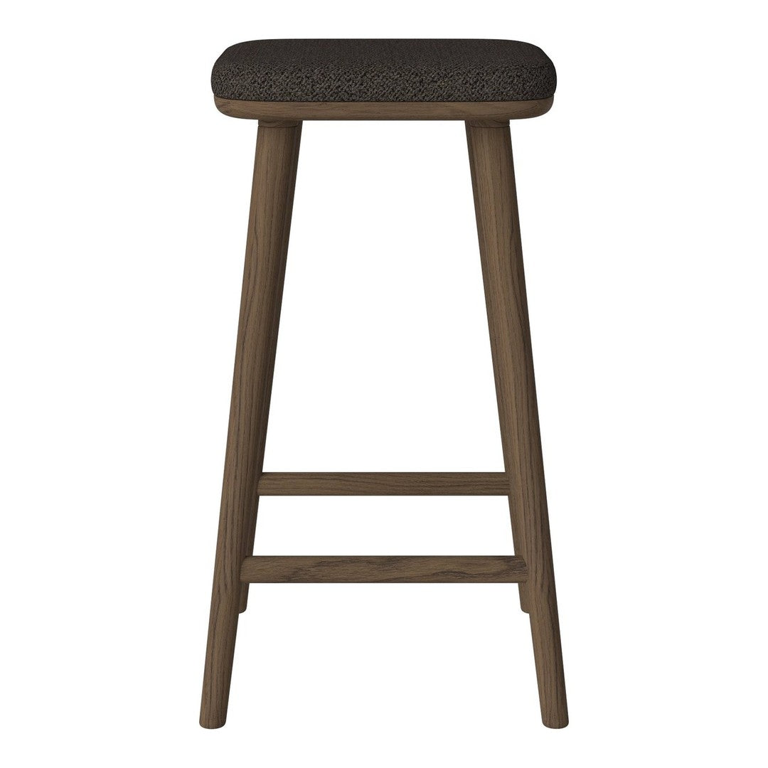 Brown wooden stool with a dark gray upholstered seat, featuring clean lines and minimalist design.