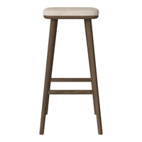 Beige cushioned seat with a sleek, dark wood frame; minimalistic design ideal for modern decor.