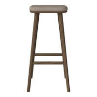 Light beige upholstered seat with a dark wood frame, featuring a simple, modern design.