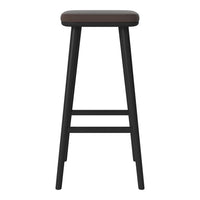 Brown cushioned seat with sleek black wooden legs, minimalistic design with no patterns. Ideal for modern spaces.