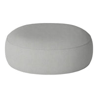 Gray round ottoman with a smooth, subtle texture and no visible patterns, perfect for modern decor.
