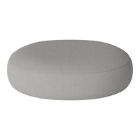 Round gray cushion with a sleek, minimalist design and smooth fabric surface, perfect for modern home decor.