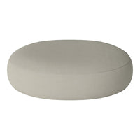 Beige oval pouf with a smooth, minimalist design, perfect for modern indoor decor.