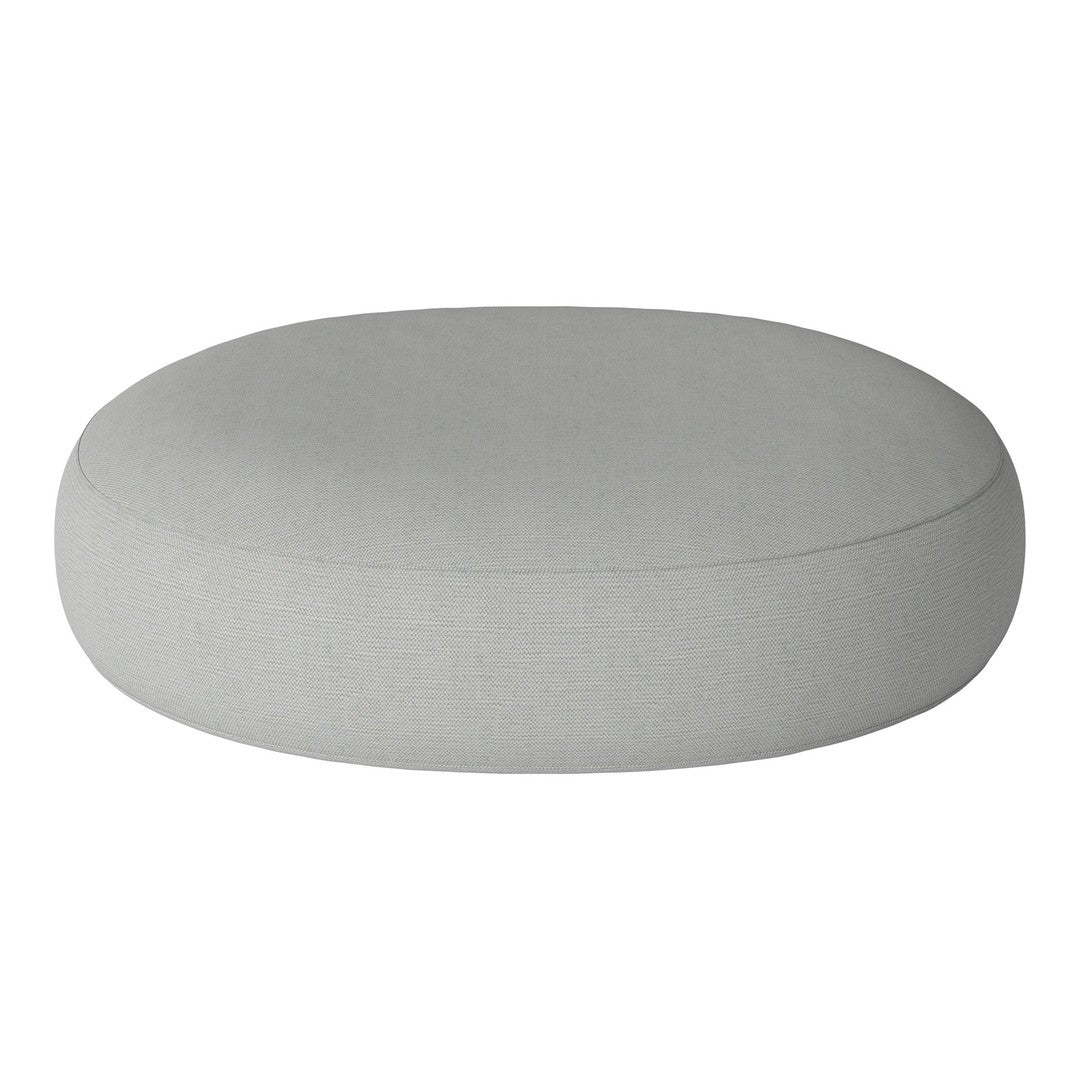 Light gray oval pouf with a smooth, minimalist fabric surface, perfect for modern decor.