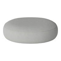 Light gray oval pouf with a smooth, minimalist fabric surface, perfect for modern decor.