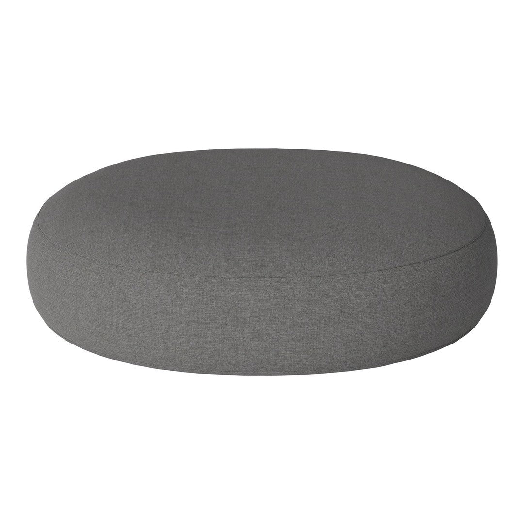 Gray oval cushion with a smooth, textured fabric surface, perfect for modern decor.