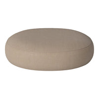 Beige round cushion with a smooth, textured fabric, perfect for modern decor. Simple design for versatile styling.
