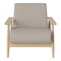 Light gray upholstered armchair with a textured pattern and natural wood frame.