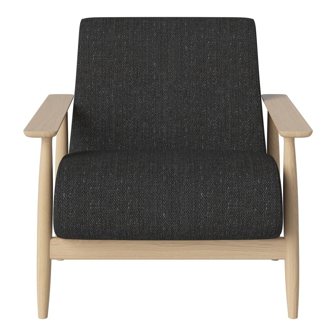 Gray textured upholstery with light wooden arms, creating a modern, minimalist look for stylish interiors.