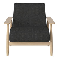 Gray textured upholstery with light wooden arms, creating a modern, minimalist look for stylish interiors.